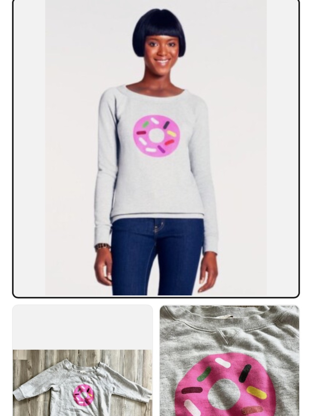 Kate spade do 9s Light Gray Sweater with Pink Donut Graphic good condition off